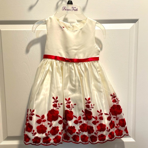 Princess Faith Other - Gorgeous Satin Cream Dress with Red Flowers 4T